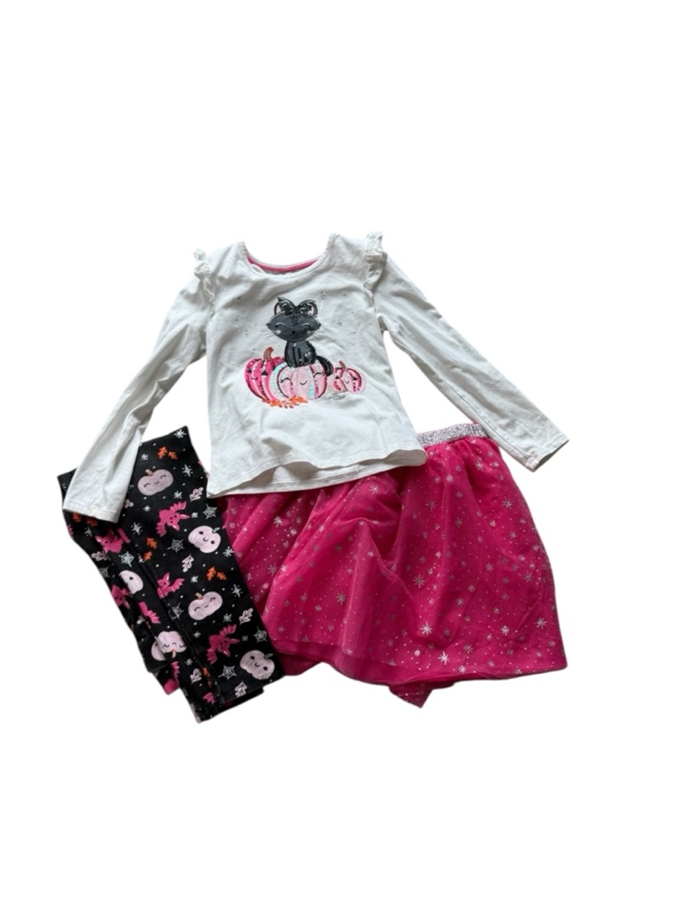Cynthia Rowley White Long-Sleeve Top with Pink Skirt & Black Pumpkin Leggings